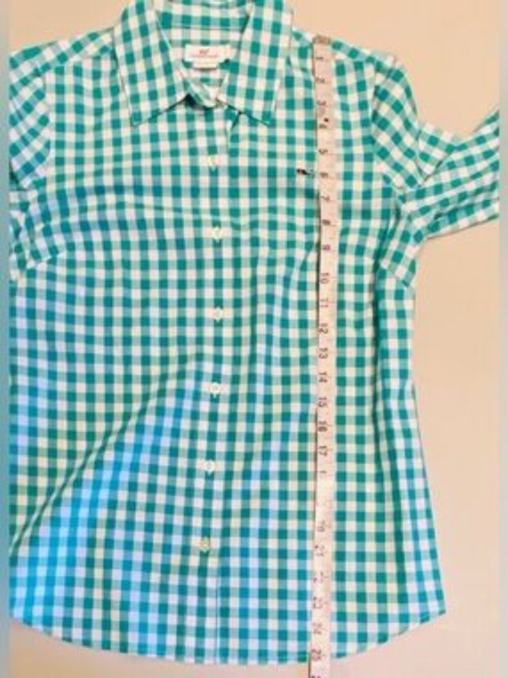 Vineyard Vines Green and White Gingham Button-Up Top, size 2, NWT - Picture 7 of 9